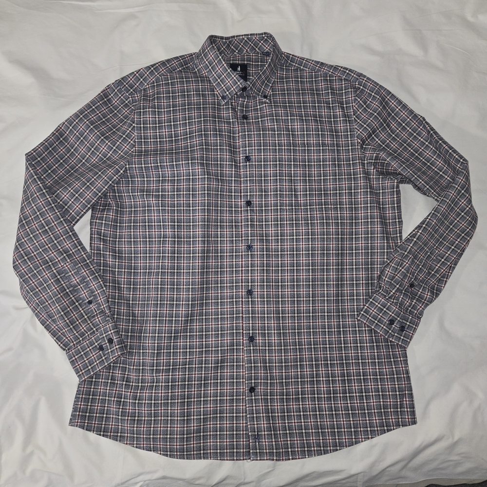 johnnie-O Navy and Red Checkered Shirt